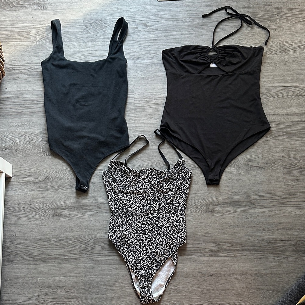 Black and Patterned Bodysuit Set